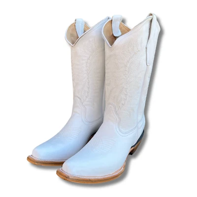 Women's All Leather Western/Cowboy Snip Toe Tall Boot Made In Mexico - White - Image 1 of 4