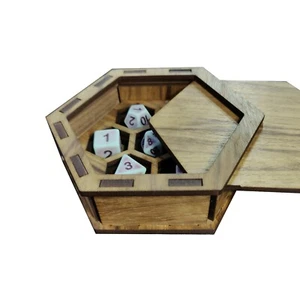 Handgefertigte hölzerne Würfeltruhe, sechseckige Würfelaufbewahrungsbox mit Einlage, D&D Geschenkbox - Bild 1 von 4