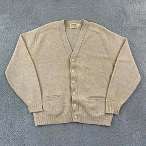 Vintage Arrow Cum Laude Sweater Mens Large Beige 60s Cardigan Lambswool Cashmere - Picture 1 of 14