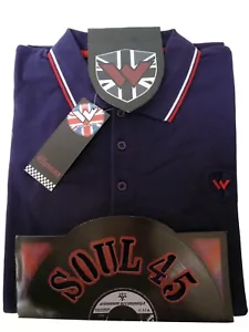 Rare Warrior UK England Blue Slim Fit Soul 45 Polo Shirt Shirt 100% Cotton KTF - Picture 1 of 9