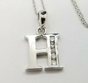 Round Cut Lab-Created Initial "H" Valentine Gift Pendant 14K White Gold plated - Picture 1 of 5