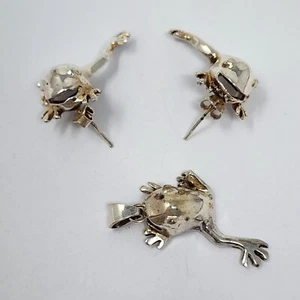 3 piece Frog Earrings and Pendant Set silver tone Unsigned - Picture 1 of 10