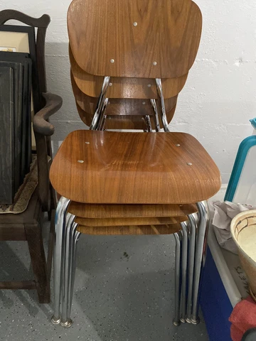4 Vintage Scholarcraft Teak & Chrome Molded Plywood Mid Century Modern Chairs Cover