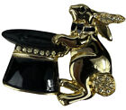vintage fashion jewelry Magic Black Hat Gold Rabbit In Necktie Rhinestone Accent