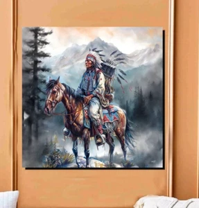 Native American Indian One More Buffalo Hunt Canvas Wrap 20 x 20 Painting  art - Picture 1 of 6