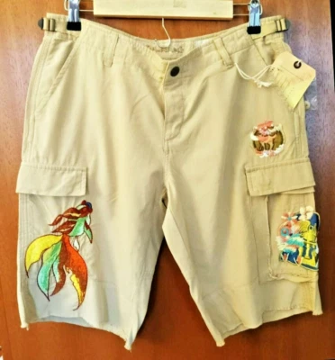 $158 ~RARE DA-NANG SILK BLEND DESERT TAN EMBROIDERED BERMUDA SHORTS XS -S - Image 1 of 4