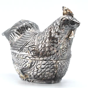 Scatola Betel Gallina Argento Cambogiana Vintage Inseguita Metallo - Foto 1 di 11
