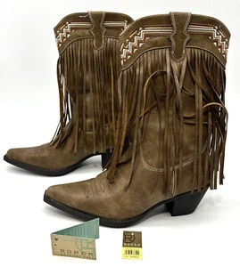 Roper Cowboy Boots Womens Size 8.5 Fringes Snip Toe Mid Calf Mid Heel 2-3" - Picture 1 of 8