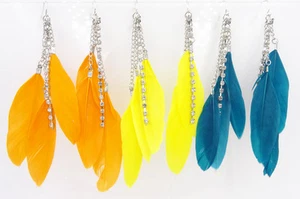 Preciosos Nuevos Coloridos Pendientes de Cristal de Estrás de Pluma #E1129 - Imagen 1 de 2
