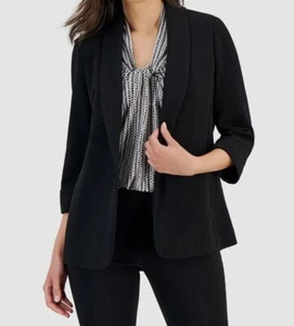 Kasper Women's Black Crosshatch Shawl-Collar Open-Front Jacket Size XL - Picture 1 of 3