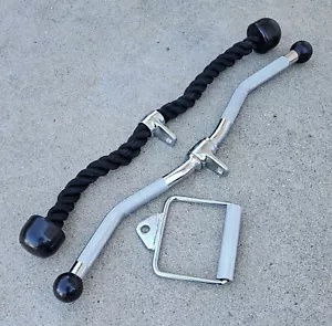 26” HOME GYM LAT PULLDOWN REVOLVING CURL BAR - TRICEP ROPE - D HANDLE ATTACHMENT - Picture 1 of 7
