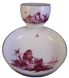 Antique 18thC Hoechst Porcelain Puce Scenic Cup & Saucer Porzellan Tasse Scene - Picture 1 of 15