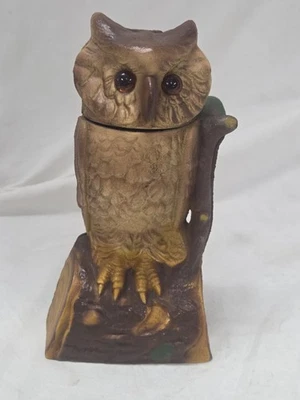 Vintage Book Of Knowledge Owl Cast Iron Mechanical Bank Works USA Glass Eye - Image 1 of 4