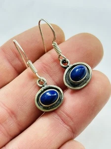 Silver earrings with lapis lazuli (29 mm long) new old stock - Picture 1 of 3