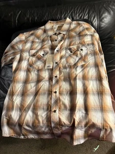 Wrangler Retro Braun Western M Druckknopf Hemd Neu Etikett Neuwertig Studio Garderobe Auktion - Bild 1 von 5