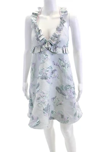 Arianne Elmy Womens Textured Floral Halter Ruffle Sleeveless Dress Blue Size XS - Picture 1 of 6