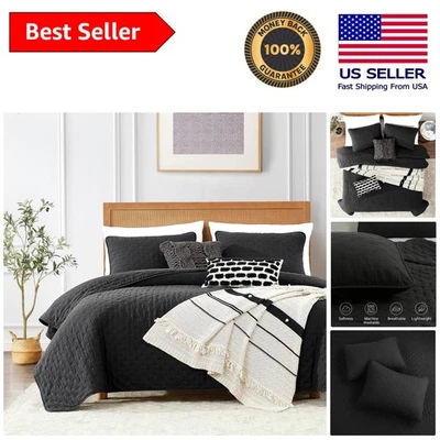 Elegante Juego de Edredón Floral Negro - Colcha Suave California King de 3 Piezas Foto 1 de 4