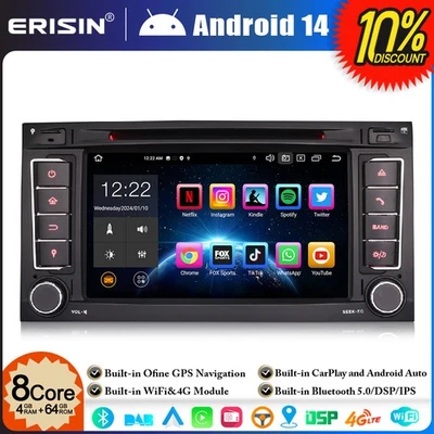 8-Core 64GB Android 14 DAB+ DVD Autoradio CarPlay BT per VW Touareg T5 Multivan - Immagine 1 di 4