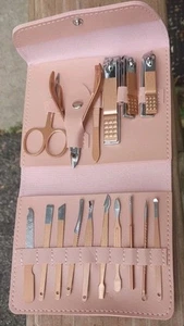 16pc Rose Pink Manicure Set with Soft Leather Case Personal Care Stainless Steel - Picture 1 of 4