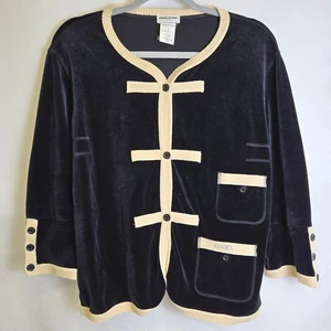 Chaqueta cárdigan de terciopelo Sonia Rykiel Paris de colección, negra/beige, grande para mujer - Imagen 1 de 12