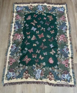 Bob Timberlake gewebter Wandteppich Überwurf Decke Schmetterlinge Fransen grün 48”x68” - Bild 1 von 5