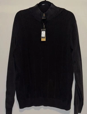 F/X FUSION Mens Large Black Sandwash Collection 1/4 ZIP Sweater Pullover NWT  zs - Image 1 of 4