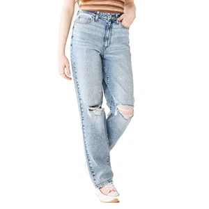 Pantalones de mezclilla holgados de tiro súper alto para papá talla 9/29 W lavado ácido destruidos rasgados - Imagen 1 de 10