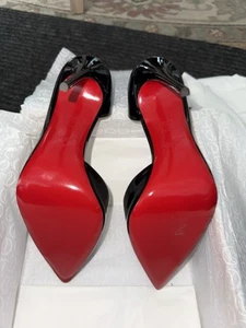 Christian Louboutin Black Patent Iriza D'Orsay 100mm Heels - Size 38 1/2 - Picture 1 of 8