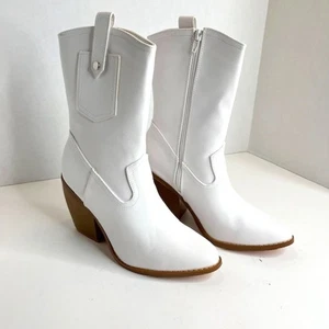 Western Heel NEW White Boots Size 7.5 - Picture 1 of 12