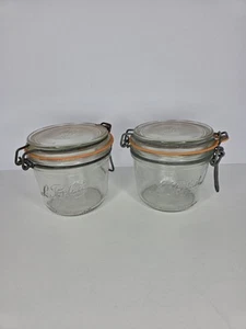 Set of 2 LE PARFAIT SUPER 500 Glass Canning Jar Canisters VTG Wire Bale France - Picture 1 of 4