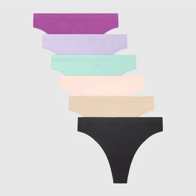 NEW Hanes sz L 7 Tagless 6 pk Comfort Flex Thongs Seamless Microfiber Panty 4024 - Image 1 of 4