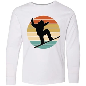 Inktastic Snowboarding Retro Sunset Snowboard Youth Long Sleeve T-Shirt Winter - Picture 1 of 3