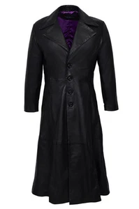 Gabardina larga de cuero de cordero puro largo completo negra Dracula STYLE para hombre - Imagen 1 de 7