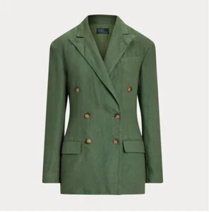 POLO RALPH LAUREN WOMEN'S DOUBLE BREASTED LINEN BLAZER IN GREEN.SIZE US 8 - Picture 1 of 3