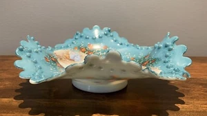 Victorian Cased White & Blue Cake/ Bride's Glass Basket: Enameled Scenes: CJB-2 - Picture 1 of 7
