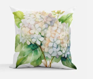 White Hydrangea Throw Pillow | Cottagecore Decor | 14"x14" & 18"x18" Ships Free - Picture 1 of 2