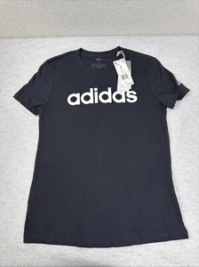 adidas womens Linear T-Shirt Black/White Small 11711 - Picture 1 of 5