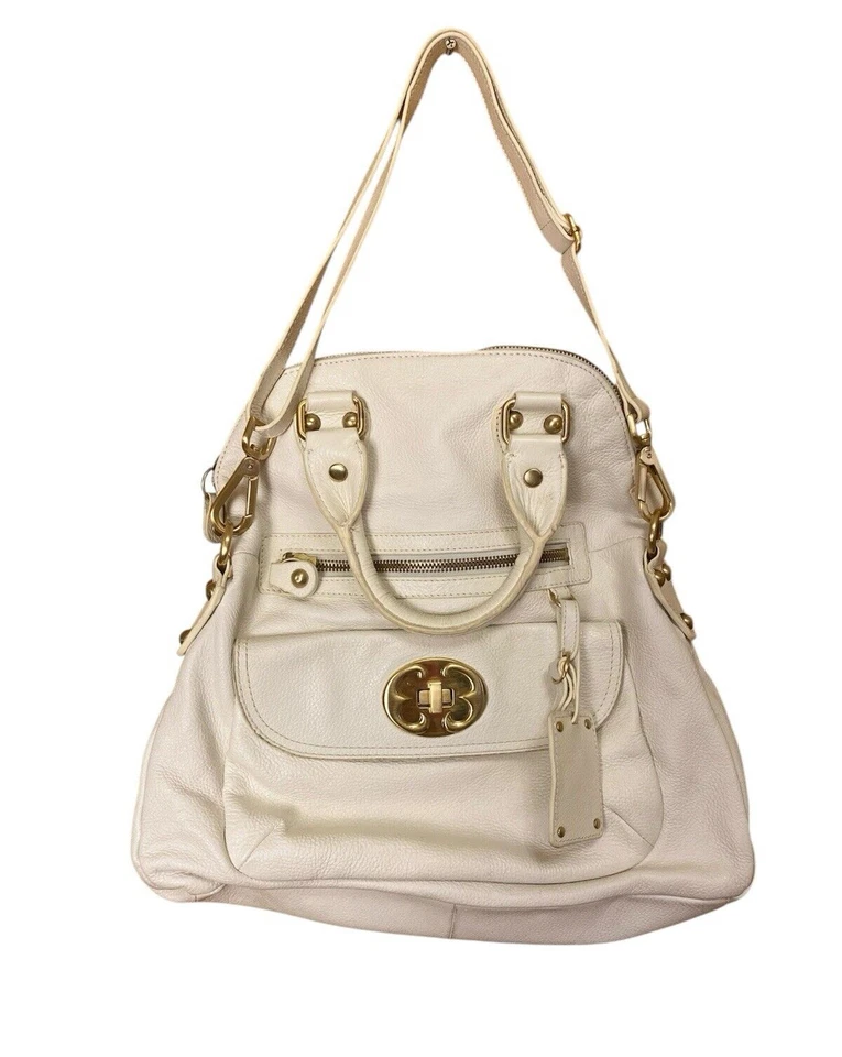 Cartera Emma Fox Cuero Guijarro Blanco Acentos Dorados Amarillo Floral Interior Tela Foto 1 de 4