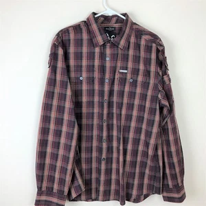 Marc Ecko Casual Shirt Large Mens Red Black Plaid Embroidered Skull Long Sleeve - Picture 1 of 10