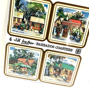 NEW Pimpernel Barbados Coaster Set of 4 Jill Walker SEALED 4X4 Cork West Indies - Picture 1 of 8