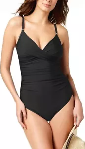 Calvin Klein Twist Front Tankini Tummy Control One Piece Swimsuit Black Size 10 - Picture 1 of 3