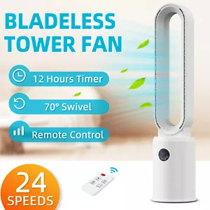 Electric Portable Bladeless Tower Fan Oscillating DC Motor 24 Speed & Timer - Picture 1 of 9