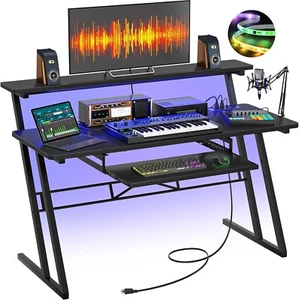 47'' Music Studio Desk Power Outlet Black Producer Recording Workstation NEW - Picture 1 of 16