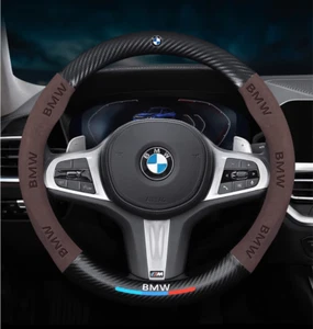 15" PU Leather+Carbon fiber Steering Wheel Cover For BMW 1 Series 2 Series - Picture 1 of 9