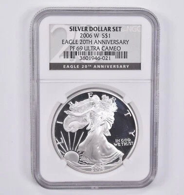 Juego de dólares de plata American Silver Eagle PF69 2006-W 20 aniversario NGC *2595 Foto 1 de 3