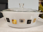 Vintage Inland Milk Glass Casserole Dish Atomic Snowflake With Lid. Mcm Nifty