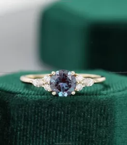 Alexandrite Moissanite Unique Band Anniversary Ring For Girls 14k Yellow Gold - Picture 1 of 6