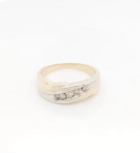 10k Two Tone Gold Men's Diamond Wedding Band Ring - Picture 1 of 9