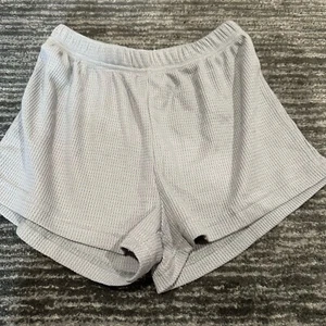 Shorts Waffle Knit Womens Small Juniors Pull On Lounge Gray Thermal Mid Rise - Picture 1 of 7
