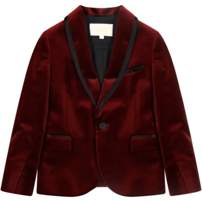 NWT Gucci Boy’s Bordeaux Red/Black Trim Velvet Shawl Collar Blazer Tux size 6Y - Image 1 of 4